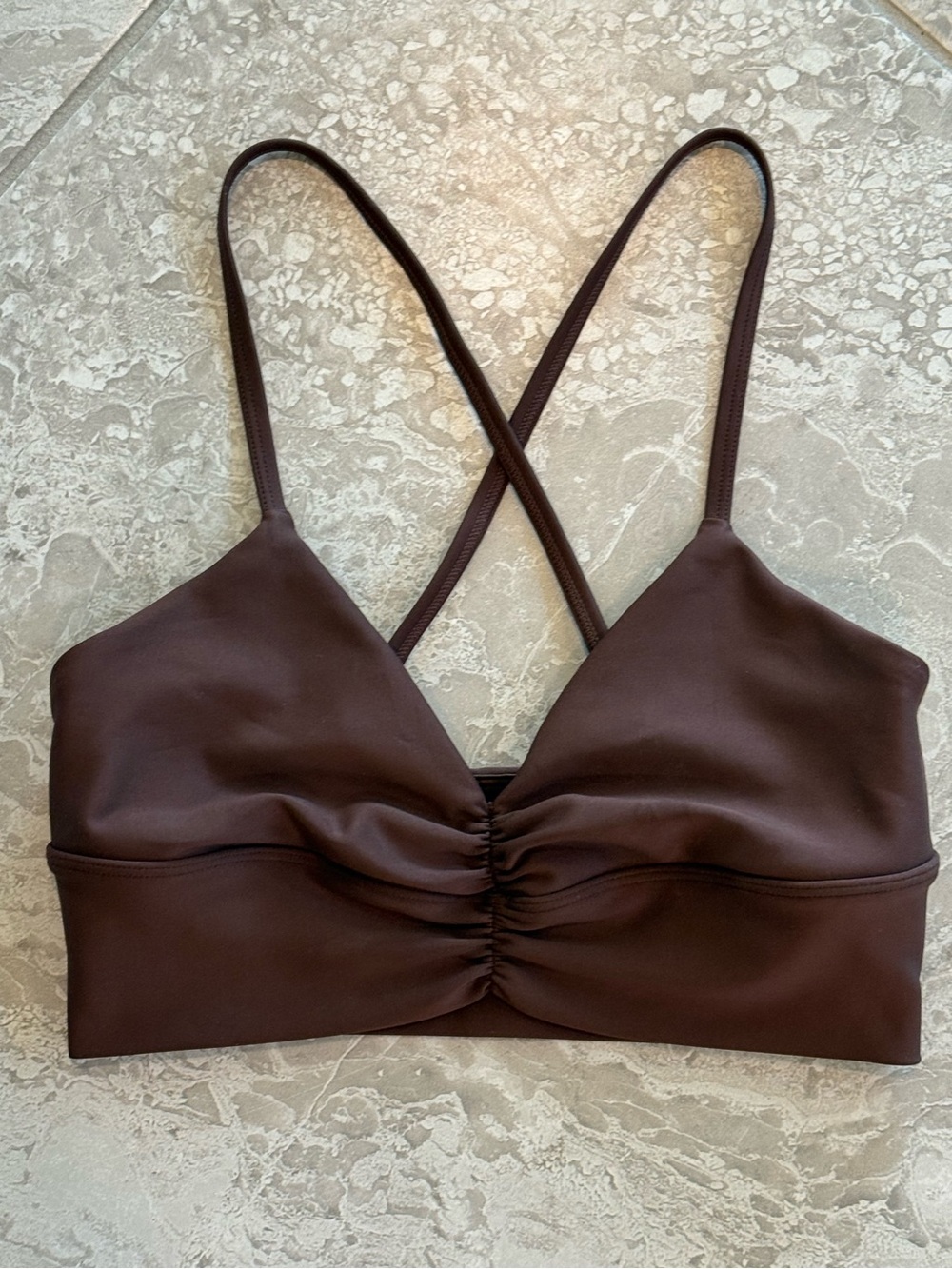 ALO Yoga Brown Ruched Strappy Bralette, Size Small